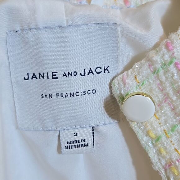 Janie & Jack Tweed Ruffle Sleeve Cropped Jacket Pastel Size 3 Dressy Preppy Luxe - Picture 3 of 14